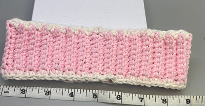 Handmade crochet pink white teddy bear embroidered headband 100% cotton girls headband gift soft gentle headband 18” stretchable cotton