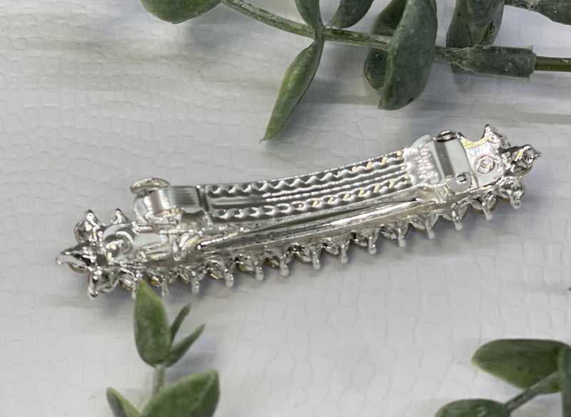 Irridescent Crystal rhinestone barrette approximately 3.0” silver tone formal hair accessories gift wedding bridesmaid