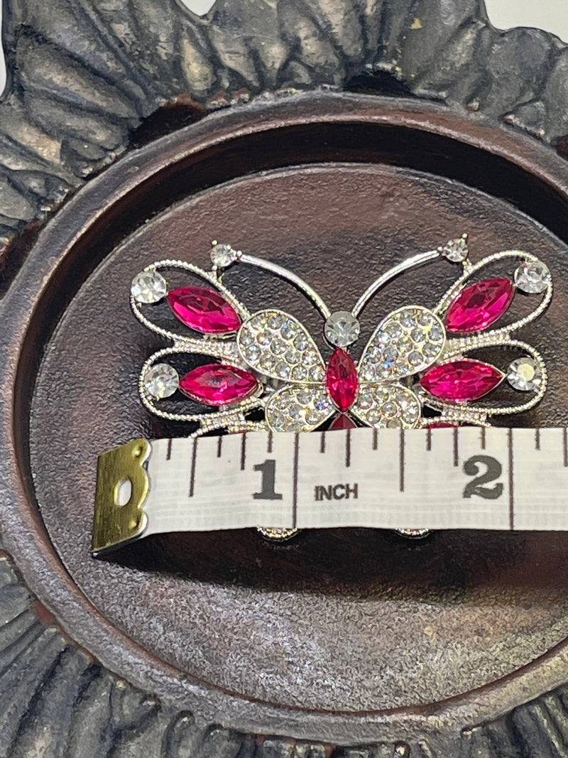 Luxe’s hot pink  butterfly Crystal Brooch Rhinestone silver tone woman with rhinestone gift scarf accessory