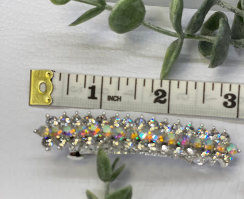 Irridescent Crystal rhinestone barrette approximately 3.0” silver tone formal hair accessories gift wedding bridesmaid