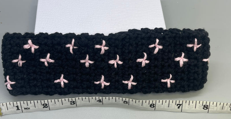 Handmade crochet black pink embroidered butterfly headband 100% cotton girls headband gift soft gentle headband 18” stretchable cotton