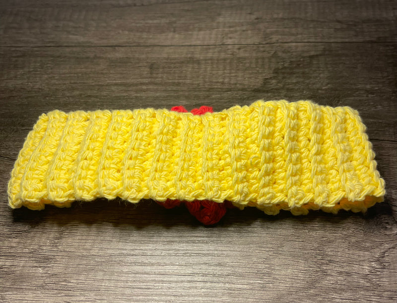 Handmade crochet yellow red flower headband 100% cotton girls headband gift soft gentle headband 18” stretchable cotton