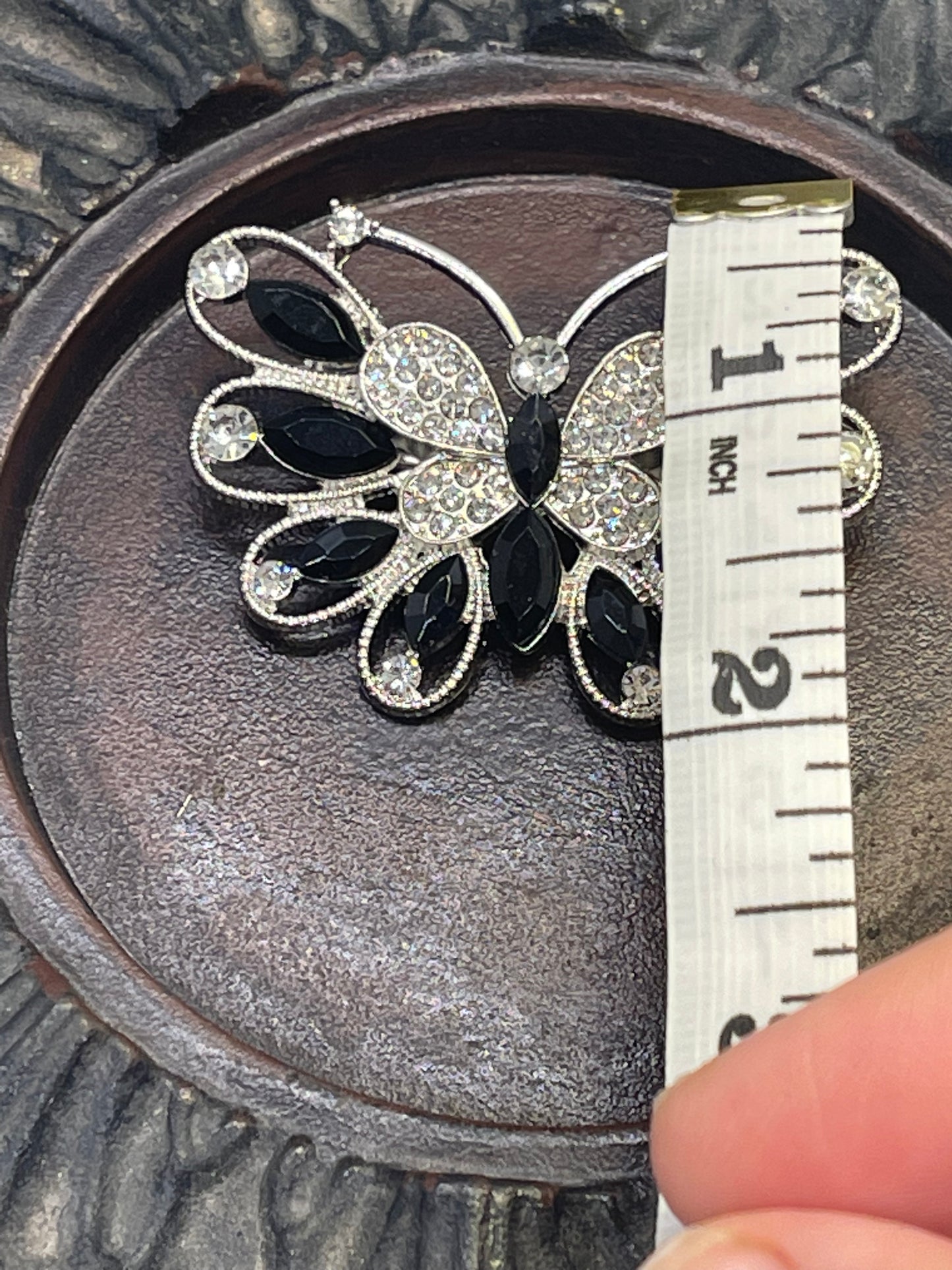 Luxe’s black butterfly Crystal Brooch Rhinestone silver tone woman with rhinestone gift scarf accessory