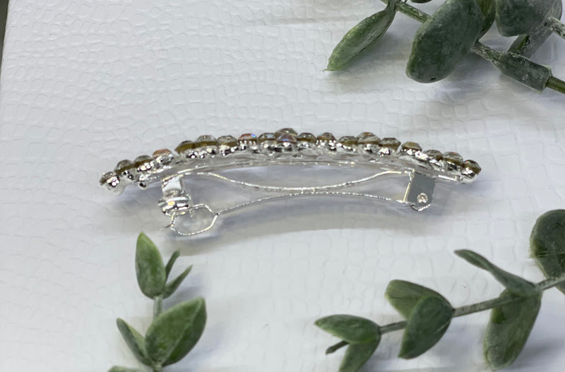 iridecent Crystal rhinestone barrette approximately 3.0” silver tone formal hair accessories gift wedding bridesmaid