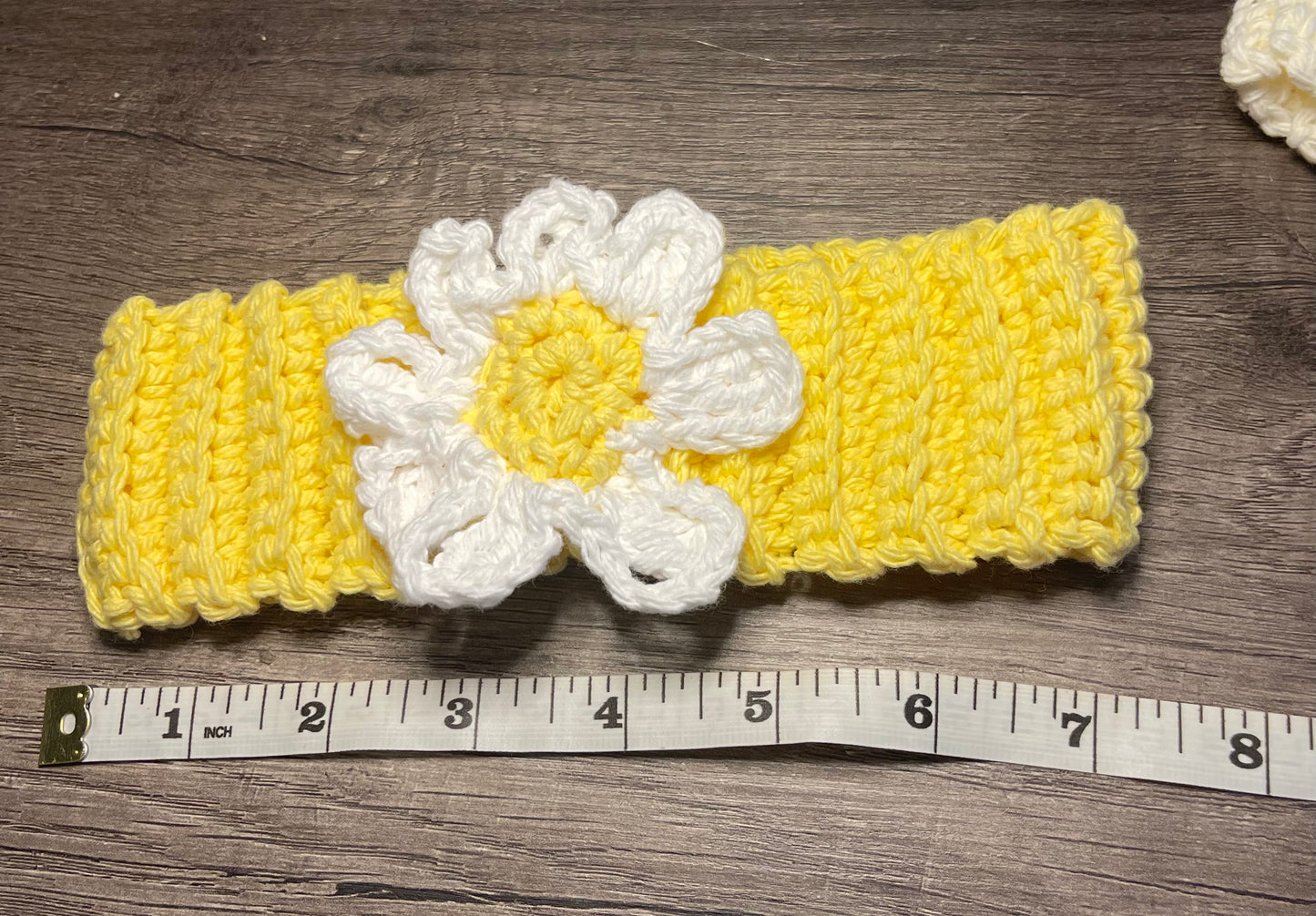 Handmade crochet yellow white daisy flower headband 100% cotton girls headband gift soft gentle headband 18” stretchable cotton