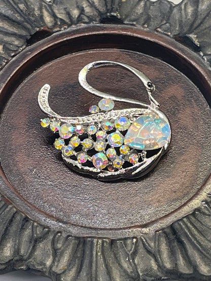 Luxe’s iridescent swan Crystal Brooch Rhinestone silver  tone woman with rhinestone gift scarf accessory