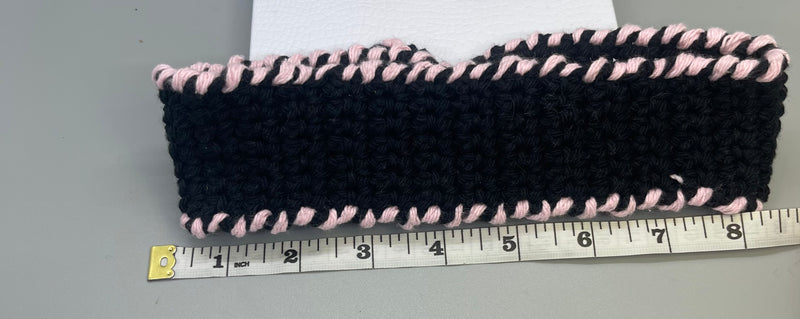 Handmade crochet black pink bow headband 100% cotton girls headband gift soft gentle headband 18” stretchable cotton