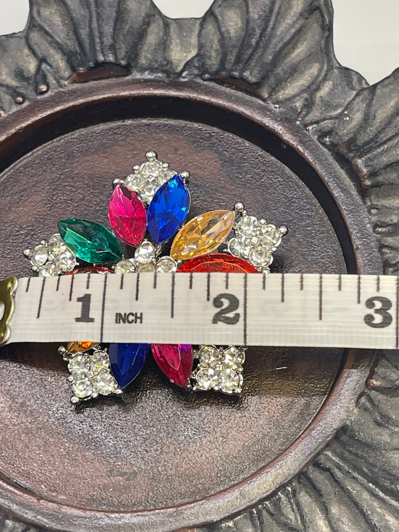 Luxe’s Rainbow Crystal Star flower Brooch Rhinestone silver gold tone woman with rhinestone gift scarf accessory