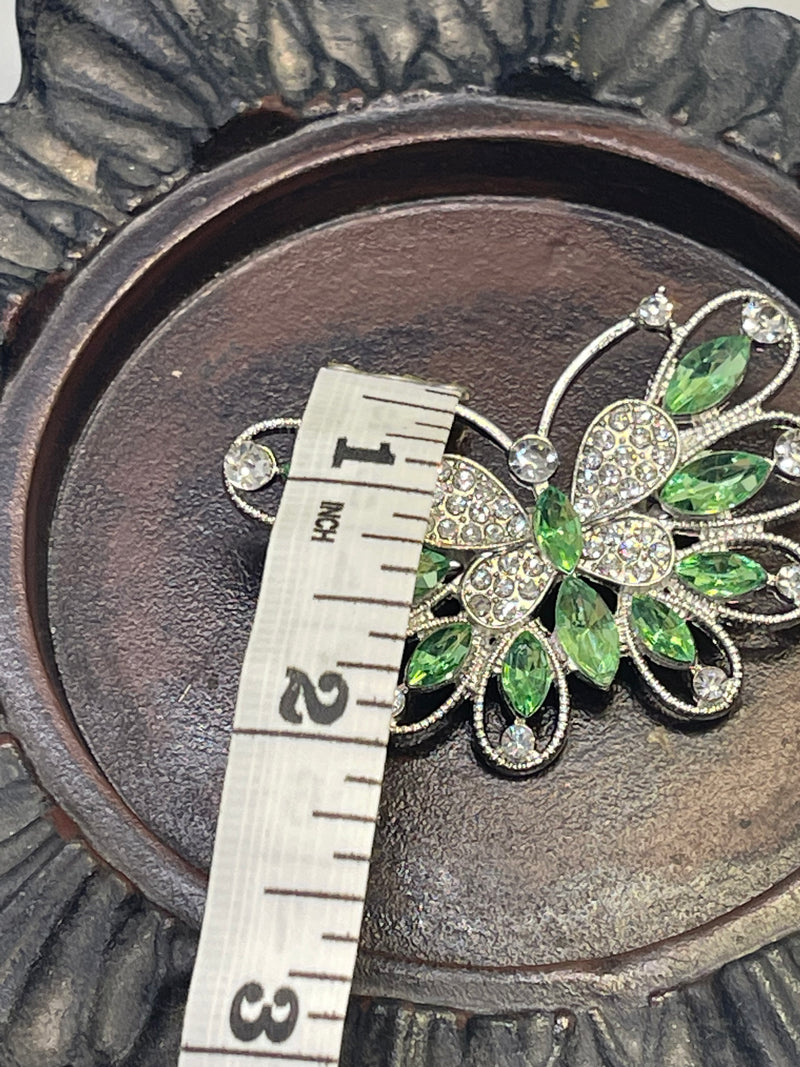 Luxe’s green butterfly Crystal Brooch Rhinestone silver tone woman with rhinestone gift scarf accessory