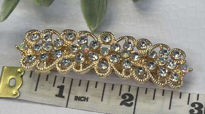 Clear Crystal rhinestone barrette approximately 3.0” gold tone formal hair accessories gift wedding bridesmaid