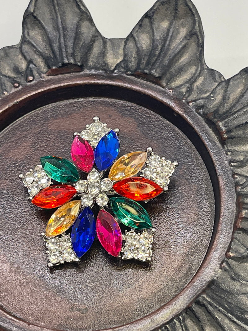 Luxe’s Rainbow Crystal Star flower Brooch Rhinestone silver gold tone woman with rhinestone gift scarf accessory