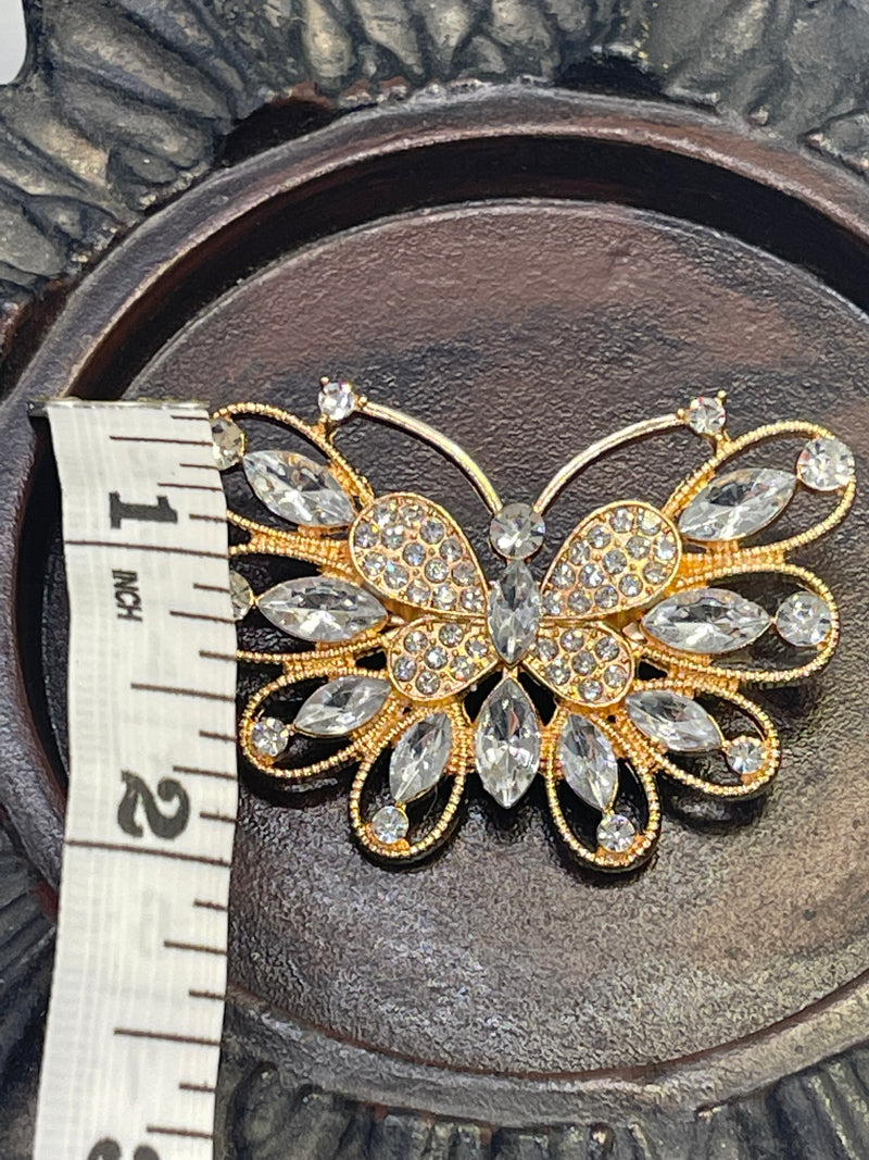 Luxe’s clear butterfly Crystal Brooch Rhinestone gold  tone woman with rhinestone gift scarf accessory