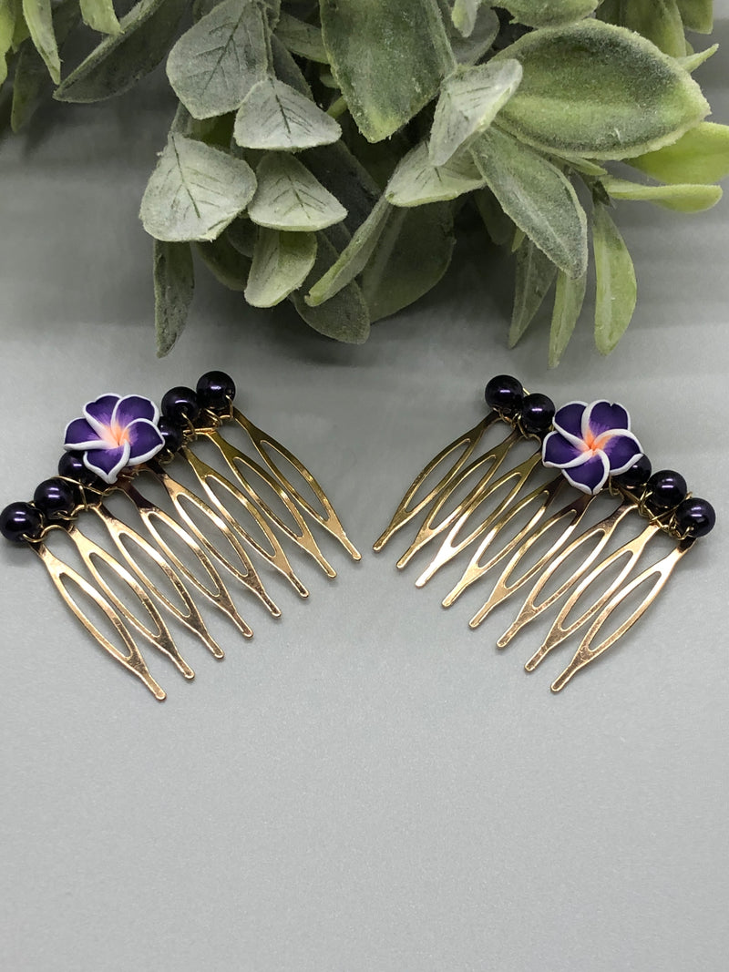 Purple Flower Beaded Hair 2.0' Comb Retro Bridal Wedding Party Prom 2pc set