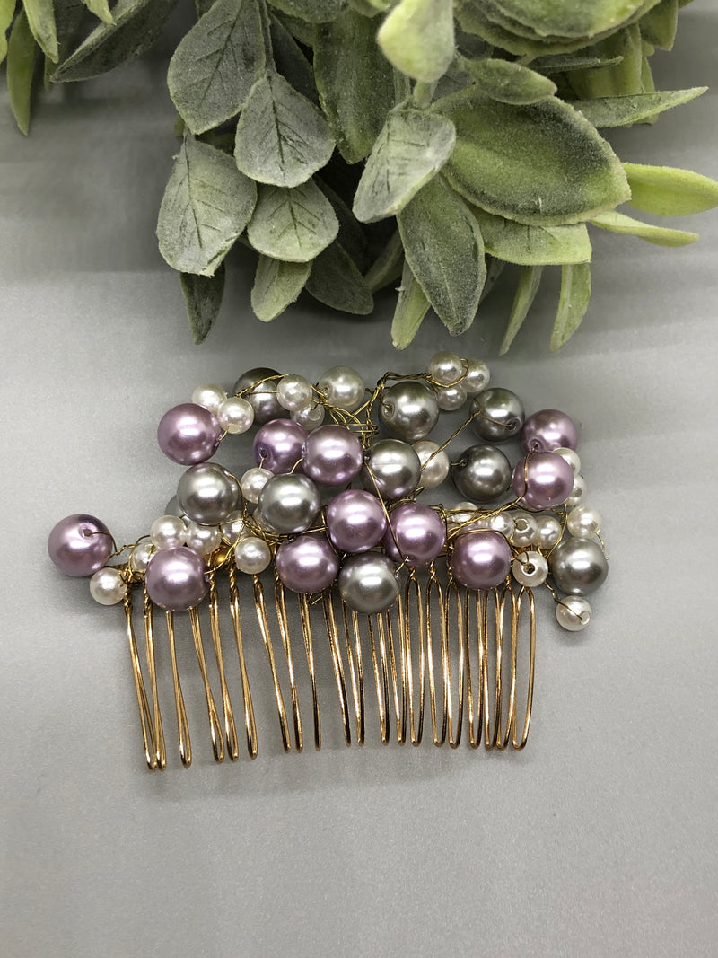 Purple Silver White Vines Hair Comb 3.5' Gold Comb Retro Bridal Prom Wedding Party