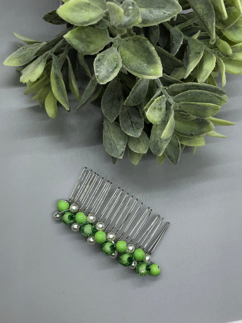 Lime Green Beaded Hair Comb Retro Bridal Wedding Party Prom