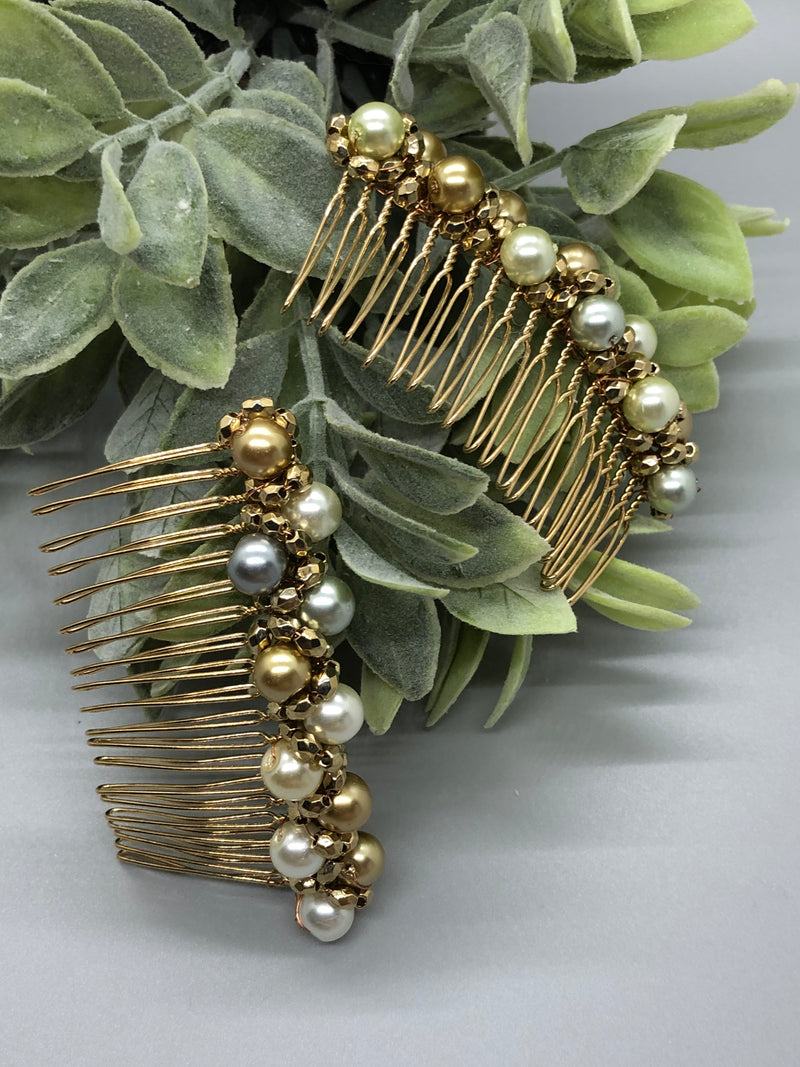 Metallic Earthy Tone Beaded Hair Comb Retro Bridal Wedding Party Prom