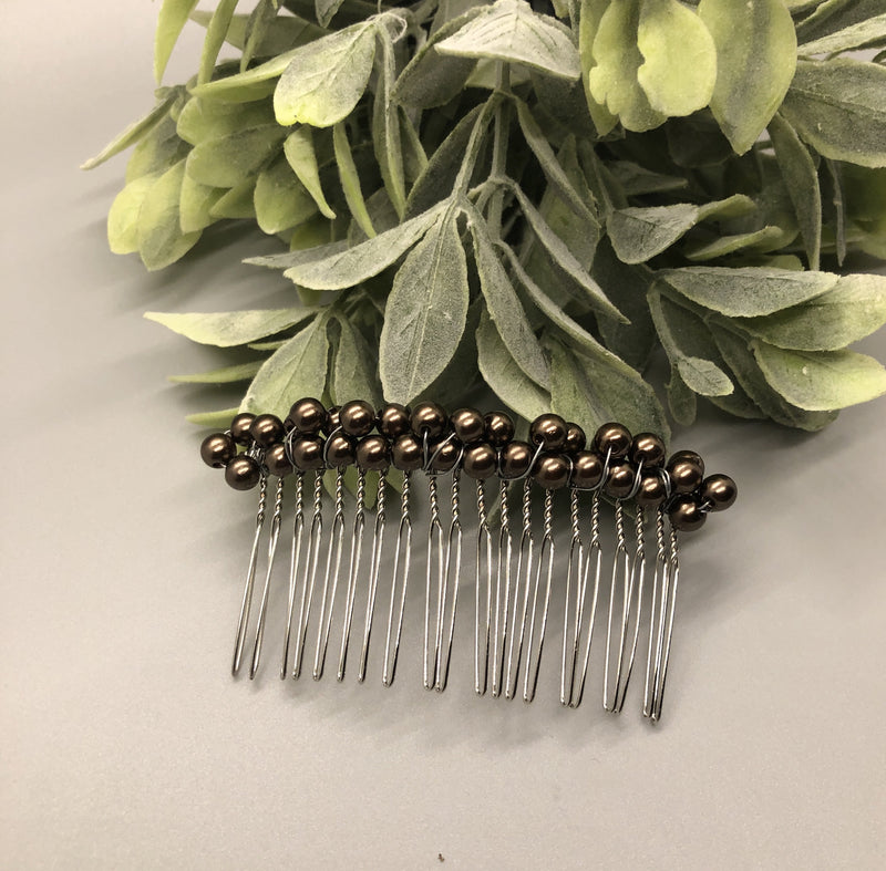 Deep Purple Beaded  Side Hair Comb Silver Metal Hair 3.5" Hair Comb Retro Vintage Style 1 pc