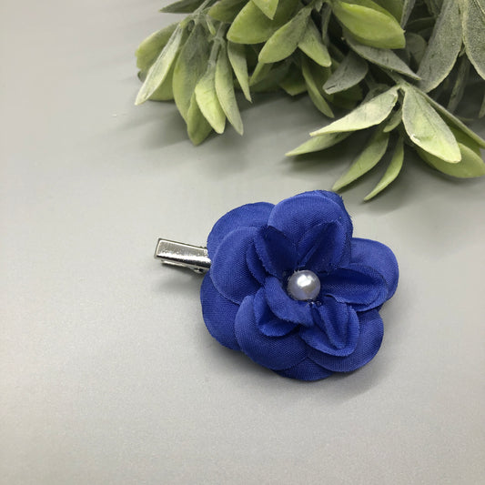 Blue Navy Flower White Pearl Alligator Clip Salon Clips Retro Vintage Style 1 pc