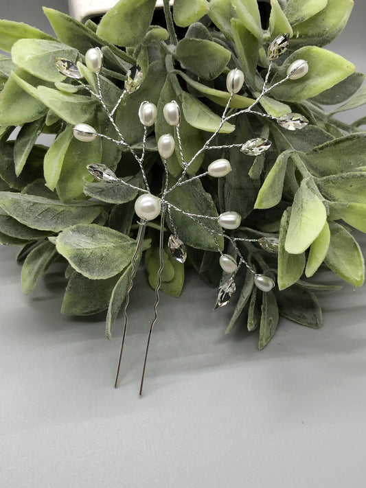 White Clear Crystal Beaded  Hair Pin Silver Metal Comb Retro Bridal Prom Wedding Party