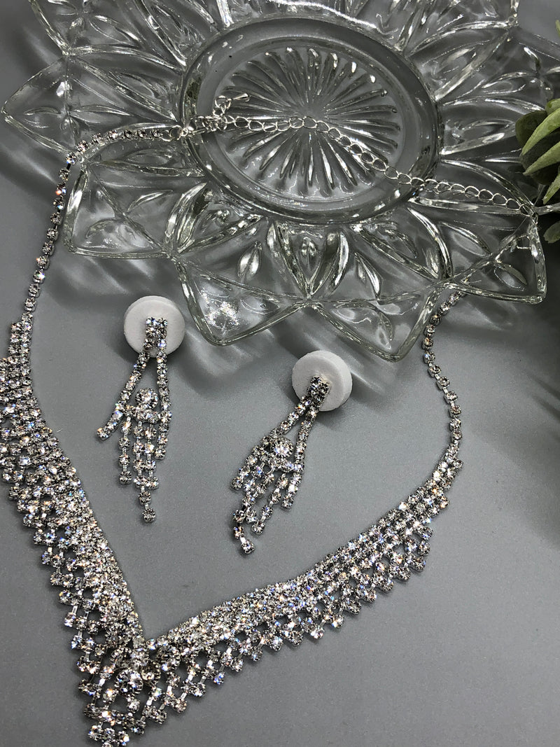 Clear Crystal Rhinestone Bridal Necklace Earrings Sets Wedding Formal Shower Party Event Accessories