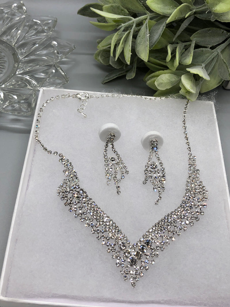 Clear Crystal Rhinestone Bridal Necklace Earrings Sets Wedding Formal Shower Party Event Accessories