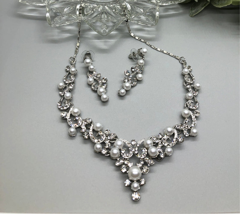 Pearl Crystal Rhinestone Bridal Necklace Earrings Sets Wedding Formal Shower Party Event Accessories