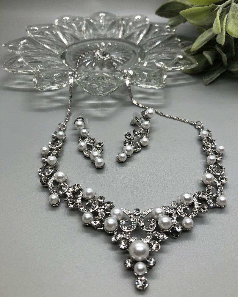 Pearl Crystal Rhinestone Bridal Necklace Earrings Sets Wedding Formal Shower Party Event Accessories