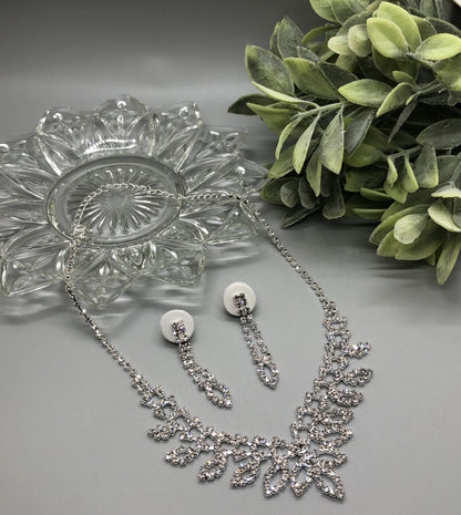 Crystal Rhinestone Leaves Bridal Necklace Earrings Sets Wedding Formal Shower Party Event Accessories