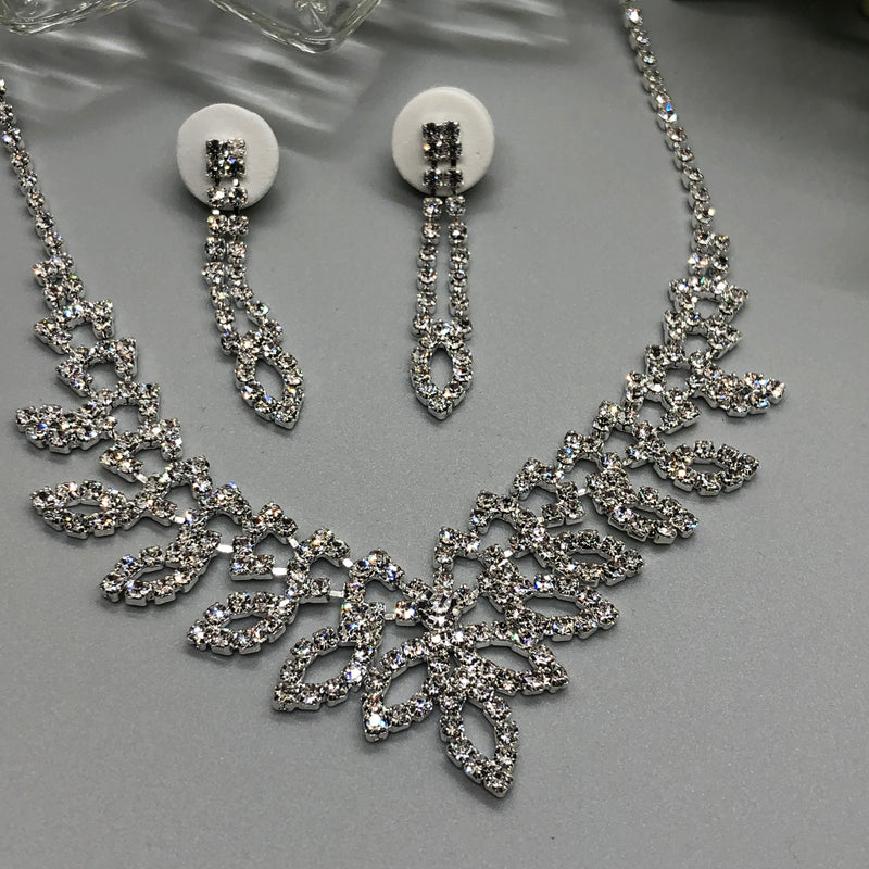 Crystal Rhinestone Leaves Bridal Necklace Earrings Sets Wedding Formal Shower Party Event Accessories