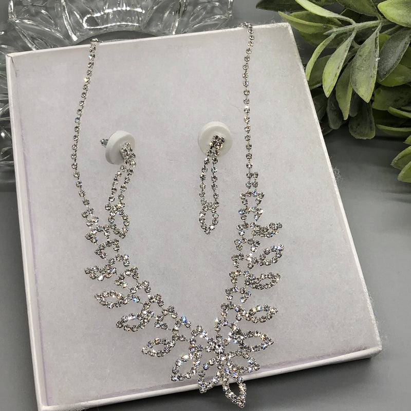 Crystal Rhinestone Leaves Bridal Necklace Earrings Sets Wedding Formal Shower Party Event Accessories