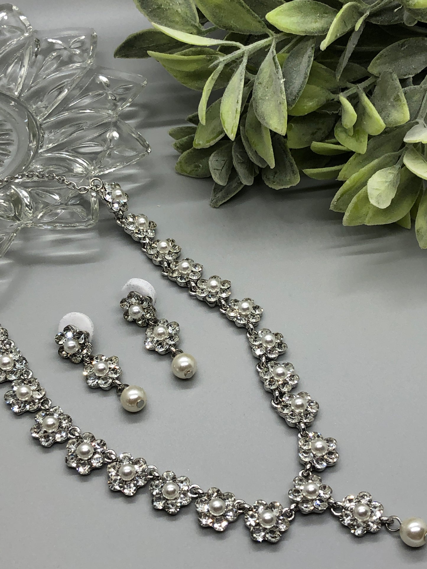 Crystal Pearls  Rhinestone Bridal Necklace Earrings Sets Wedding Formal Shower Party Event Accessories #006