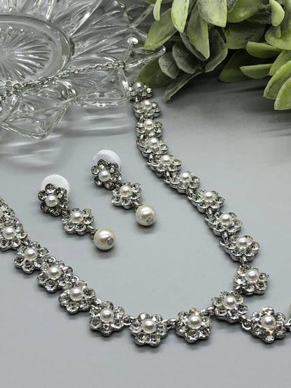 Crystal Pearls  Rhinestone Bridal Necklace Earrings Sets Wedding Formal Shower Party Event Accessories #006