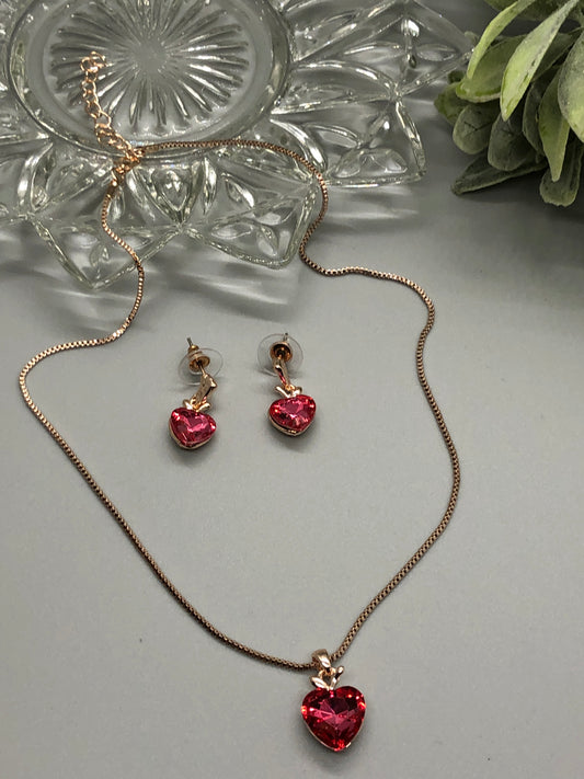Pink Crystal Rhinestone Bridal Necklace Earrings Sets Wedding Formal Shower Party Event Accessories #008