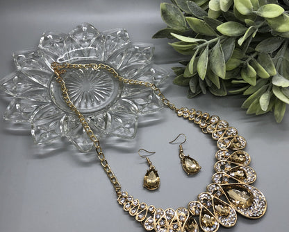 Brown Crystal Rhinestone Bridal Necklace Earrings Sets Wedding Formal Shower Party Event Accessories #010