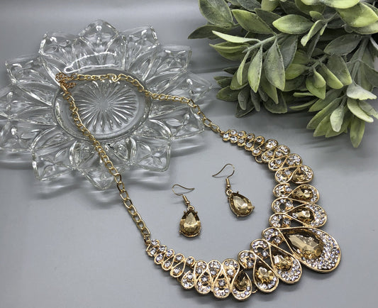 Brown Crystal Rhinestone Bridal Necklace Earrings Sets Wedding Formal Shower Party Event Accessories #010