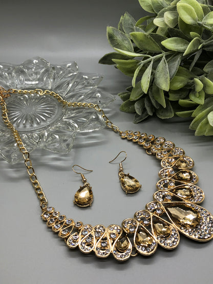 Brown Crystal Rhinestone Bridal Necklace Earrings Sets Wedding Formal Shower Party Event Accessories #010