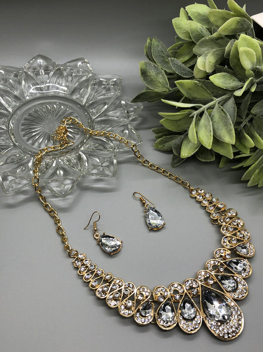 Silver Crystal Rhinestone Bridal Necklace Earrings Sets Wedding Formal Shower Party Event Accessories #012