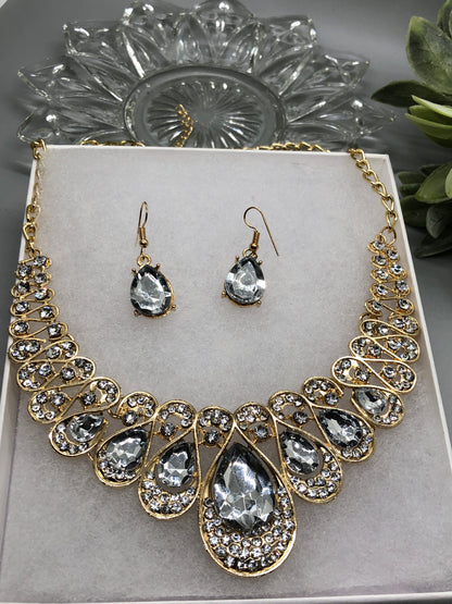 Silver Crystal Rhinestone Bridal Necklace Earrings Sets Wedding Formal Shower Party Event Accessories #012
