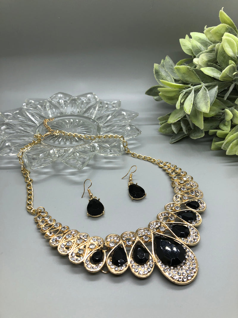 Black Crystal Rhinestone Bridal Necklace Earrings Sets Wedding Formal Shower Party Event Accessories