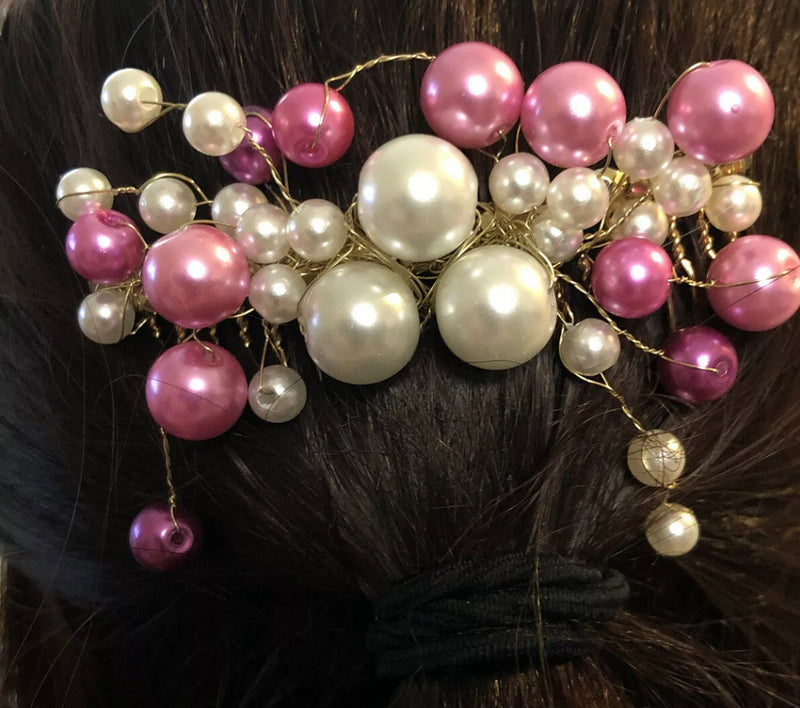 White Purple Pink Pearl Beaded Hair  Vine Clip 3.5' Gold Metal Comb Retro Vintage Style Wedding Prom Bridal Party