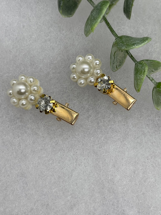 2 pc Faux Pearl crystal hair clip approximately 1.5” gold tone formal hair accessory gift wedding bridal engagement