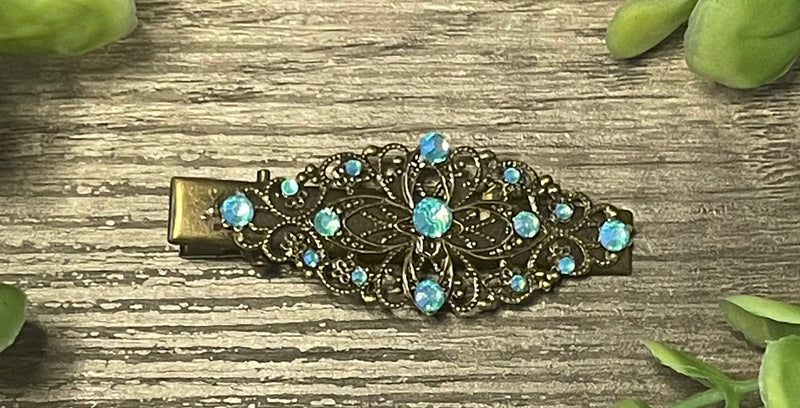 Aqua blue crystal antique 2.5” alligator clip hair accessories bridesmaid wedding formal jewelry accessories