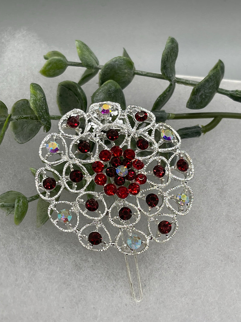 Ruby Red Crystal rhinestone hair clip approximately 2.0” wedding bridal shower engagement formal princess accessory