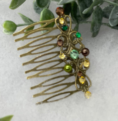 Camouflage crystal rhinestone pearl vintage style antique  hair accessories gift birthday event formal bridesmaid  2.5” Metal side Comb #809