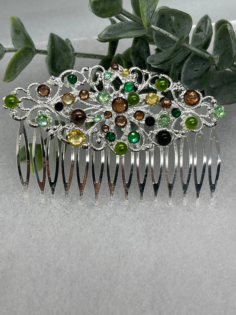 Camouflage crystal rhinestone 3.5” silver side comb Antique vintage style bridal Wedding shower sweet 16 birthday princess bridesmaid hair accessory