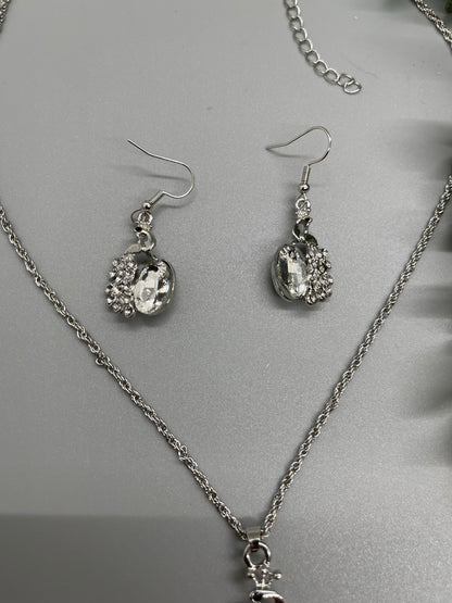 Crystal rhinestone peacock silver necklace earrings  set bridesmaid gifts mother of the bride groom princess birthday gifts