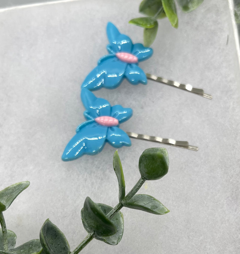 2 pc baby Blue Butterfly hair pins approximately 2.0”silver tone formal hair accessory gift wedding bridal Hair accessory