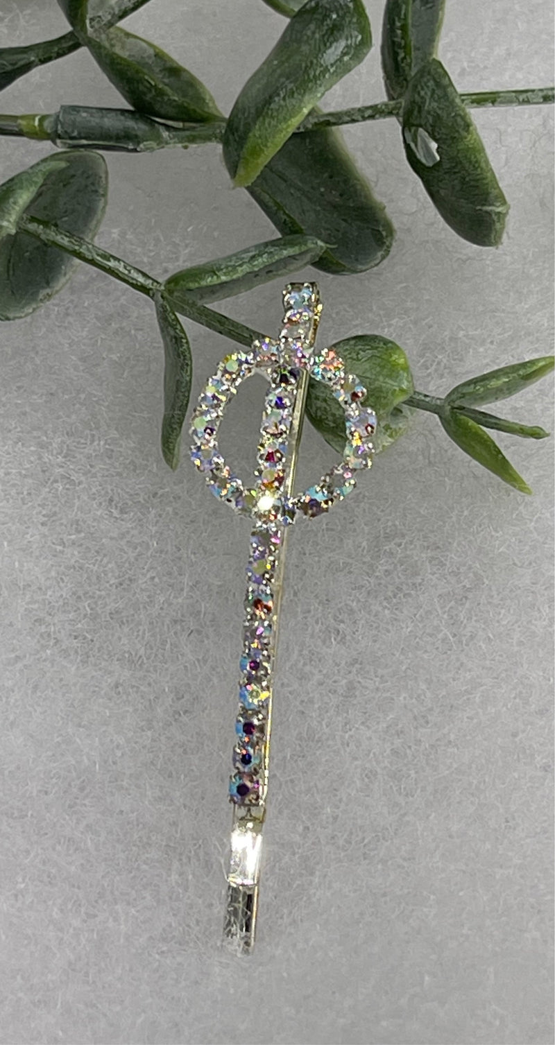 Crystal Rhinestone hair pin silver tone approx 2.5” bridesmaid wedding formal princess accessory accessories