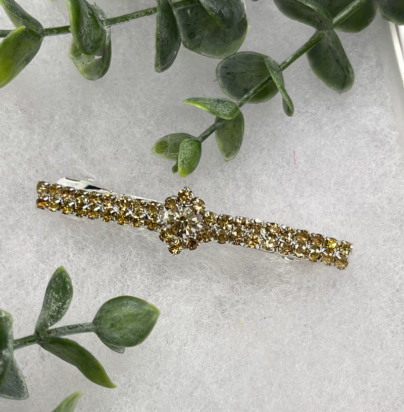 Gold Crystal Rhinestone  barrette approximately 3.0” silver tone formal hair accessory gift wedding bridal Hair accessory