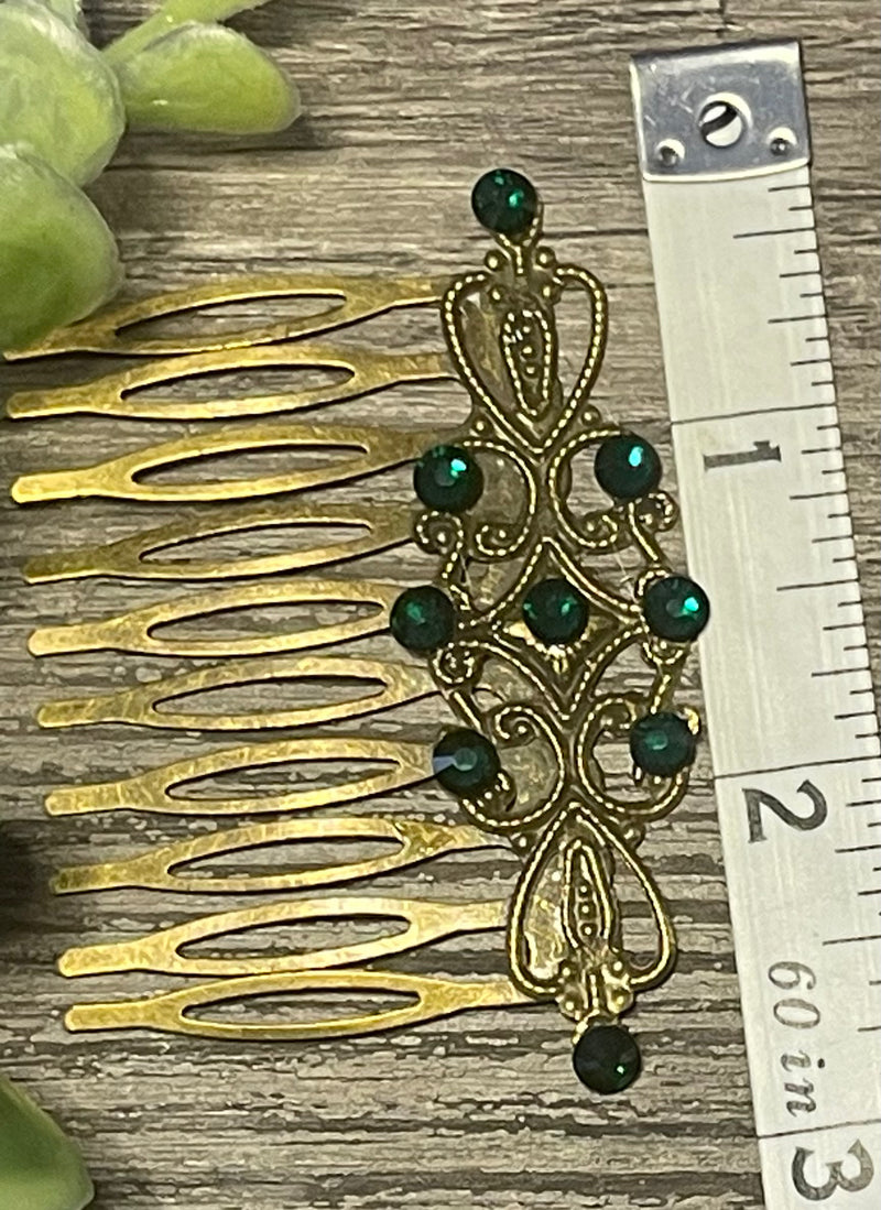 Emerald green Vintage Style Crystal Rhinestone 2.5” antique tone Metal side Comb bridal accessories handmade by hairdazzzel wedding accessory